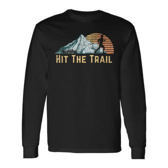 Hit The Trail Vintage Mountain Runner Retro Trail Running Long Sleeve T-Shirt - Monsterry