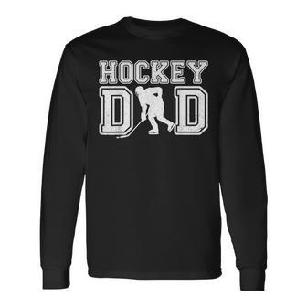 Hockey Dad Father's Day Ice Hockey Vintage Daddy Papa Father Long Sleeve T-Shirt - Monsterry