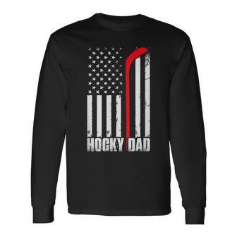Hockey Dad Usa American Flag Fathers Day 4Th Of July Long Sleeve T-Shirt - Thegiftio UK