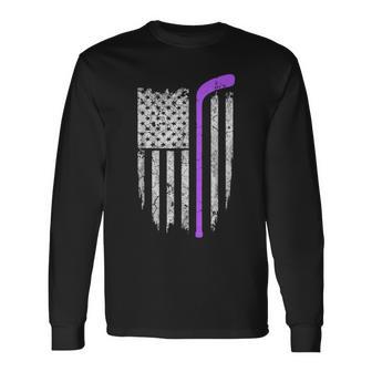 Hockey Fight Cancer American Flag Long Sleeve T-Shirt - Monsterry