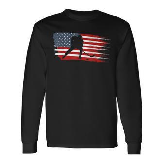 Hockey Usa Flag American Flag Patriotic Ice Hockey Long Sleeve T-Shirt - Monsterry