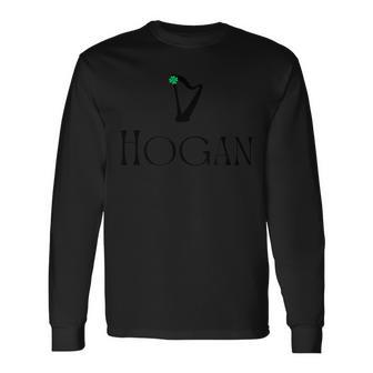 Hogan Surname Irish Family Name Heraldic Celtic Harp Long Sleeve T-Shirt - Seseable
