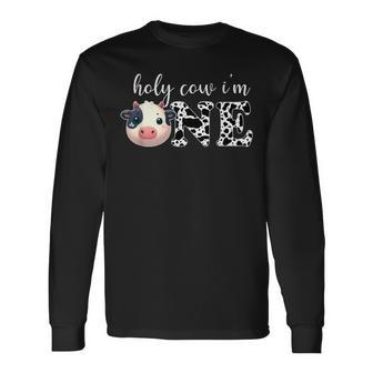 Holy Cow I'm One Cute Dairy Cow Farm Animal 1St Birthday Long Sleeve T-Shirt - Monsterry DE