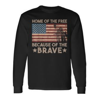 Home Of The Free Because Of The Brave Vintage American Flag Long Sleeve T-Shirt - Monsterry