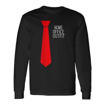 Home Office Outfit Red Tie Telecommute Working From Home Long Sleeve T-Shirt - Monsterry AU