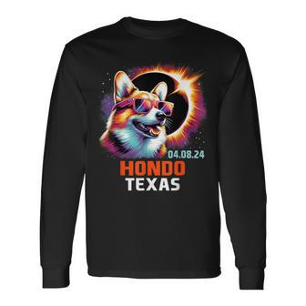 Hondo Texas Total Solar Eclipse 2024 Corgi Dog Long Sleeve T-Shirt - Monsterry UK