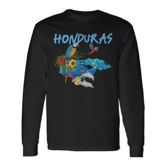 Honduras Map Nature Parrot Scuba Diving Souvenir Pride Long Sleeve T-Shirt - Seseable