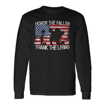 Honor The Fallen Thank The Living Memorial Day Veteran Flag Long Sleeve T-Shirt - Monsterry UK