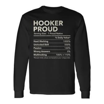 Hooker Oklahoma Proud Nutrition Facts Long Sleeve T-Shirt - Monsterry DE
