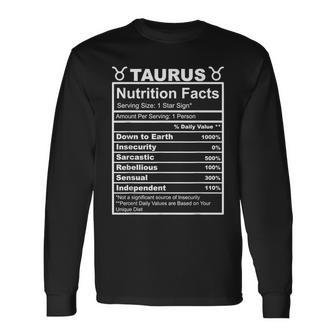 Horoscope Zodiac Sign Astrology Nutrition Facts Taurus Long Sleeve T-Shirt - Monsterry AU