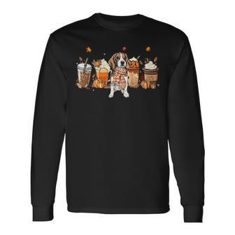 Horror Fall Coffee Beagle Dog Hallowwen Pumpkin Spice Autumn Long Sleeve T-Shirt | Mazezy