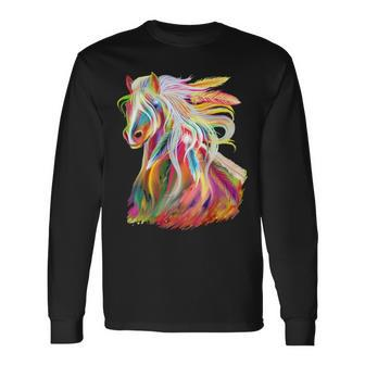 Horse Head Watercolor Equestrian Long Sleeve T-Shirt | Mazezy
