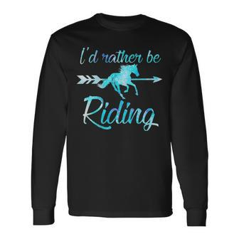 Horse Rider Girls I'd Rather Be Riding Horses Kid Gif Long Sleeve T-Shirt | Mazezy