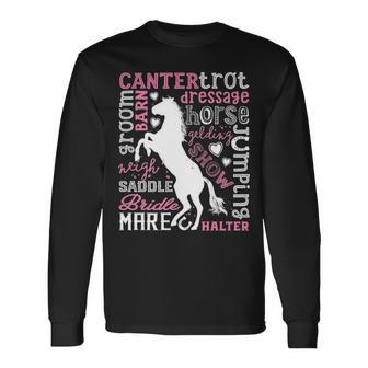 Horse Typography Word Art Girls Horseback Riding Equestrian Long Sleeve T-Shirt | Mazezy