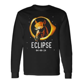 Horse Wearing Solar Eclipse Glasses Total Solar Eclipse 2024 Long Sleeve T-Shirt - Monsterry