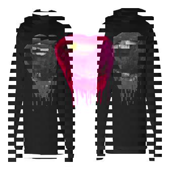 Hot Pink Lips Mouth Tongue Out Cool Vintage Retro Long Sleeve T-Shirt - Thegiftio