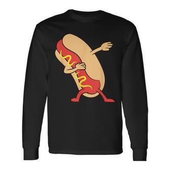 Hotdog Dabbing Kawaii Hot Dog Long Sleeve T-Shirt - Monsterry