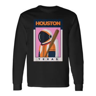 Houston City Texas Baseball Astronaut Long Sleeve T-Shirt - Monsterry