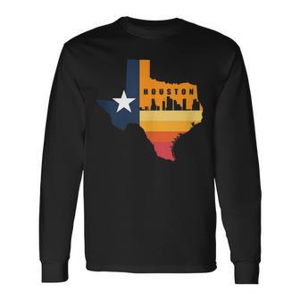 Houston City Texas Map Patriotic Texan Long Sleeve T-Shirt - Monsterry AU