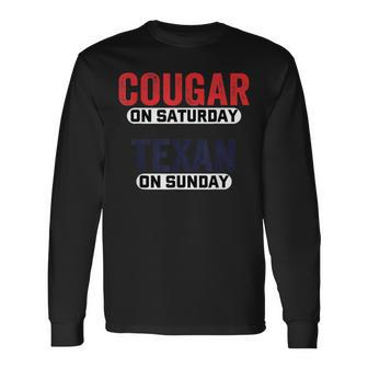 Houston Gameday Football Cougar On Saturday Texan On Sunday Long Sleeve T-Shirt - Thegiftio UK