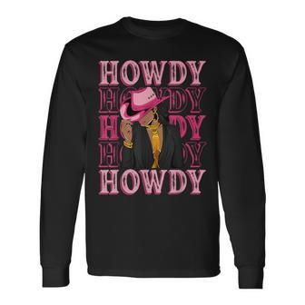 Howdy Retro Western Black Cowgirl African American Women Long Sleeve T-Shirt - Seseable