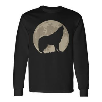 Howling Wolf Shadow Moon Graphic Long Sleeve T-Shirt - Thegiftio UK