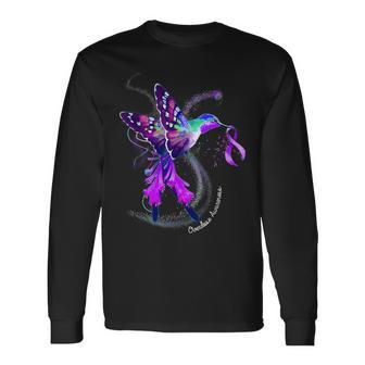 Hummingbird Holding Purple Ribbon Overdose Awareness Long Sleeve T-Shirt - Monsterry UK