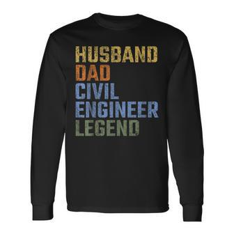 Husband Dad Civil Engineer Legend Fathers Day Vintage Retro Long Sleeve T-Shirt - Thegiftio UK