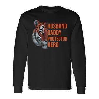 Husband Daddy Protector Hero Father's Day Papa Tiger Dad Long Sleeve T-Shirt - Thegiftio UK
