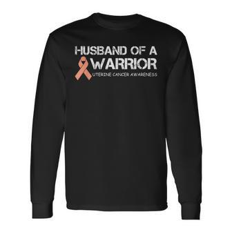 Husband Of A Warrior Uterine Cancer Awareness Long Sleeve T-Shirt - Monsterry UK