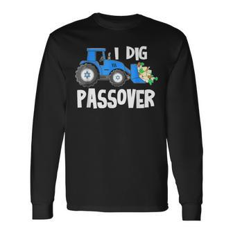 I-Dig Passover Matzah Balls Afikoman Excavator Pesach Seder Long Sleeve T-Shirt - Monsterry