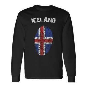 Iceland Fingerprint Flag Country Pride Heritage Long Sleeve T-Shirt - Monsterry DE