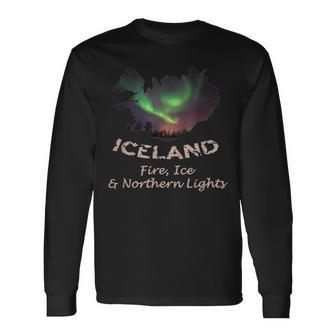 Iceland Fire Ice & Northern Lights Aurora Long Sleeve T-Shirt - Monsterry AU