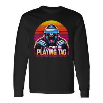 I’D Rather Be Playing Tag Gorilla Meme Vr Gamer Gear Long Sleeve T-Shirt | Mazezy