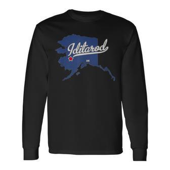 Iditarod Alaska Ak Map Long Sleeve T-Shirt - Monsterry