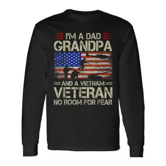 I'm A Dad Grandpa And Vietnam Veteran Us Flag Papa Grandpa Long Sleeve T-Shirt - Seseable