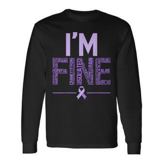 I'm Fine Fibromyalgia Warrior Fibro Awareness Purple Ribbon Long Sleeve T-Shirt - Monsterry