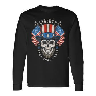 Independence Day 4Th July Usa Flag America Liberty Skull Long Sleeve T-Shirt - Monsterry AU