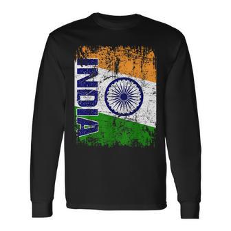 India Flag Vintage Distressed Indian Flag India Long Sleeve T-Shirt - Monsterry UK