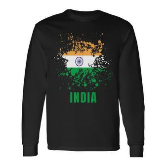 India Retro Vintage Watercolors Sport Indian Flag Souvenir Long Sleeve T-Shirt - Monsterry