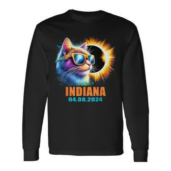 Indiana Total Solar Eclipse 2024 Cat Solar Eclipse Glasses Long Sleeve T-Shirt - Monsterry AU