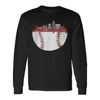 Indianapolis Skyline Cityscape Baseball Retro Vintage Long Sleeve T-Shirt - Seseable