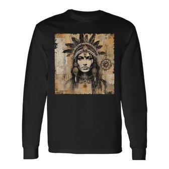 Indianerin Indian Häuptling Kopfschmuck Uhreinwohner Langarmshirts - Seseable