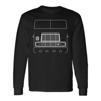 International Harvester Vintage Big Rig Truck White Outline Long Sleeve T-Shirt - Monsterry DE