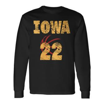 Iowa 22 Golden Yellow Sports Team Jersey Number Long Sleeve T-Shirt - Monsterry DE