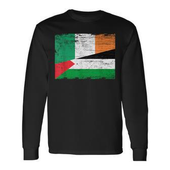 Ireland Palestine Flags Half Irish Half Palestinian Long Sleeve T-Shirt - Monsterry