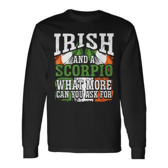 Irish And A Scorpio Flag Zodiac Facts Birthday Long Sleeve T-Shirt - Thegiftio UK