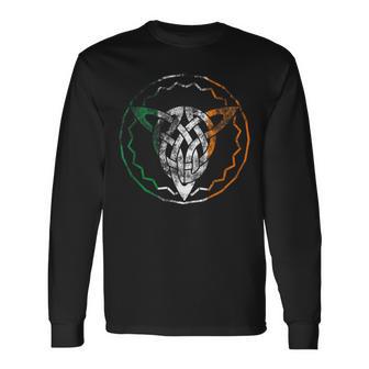 Irland Keltischer Dreiecksknoten Irische Flagge Ireland Black Langarmshirts - Seseable