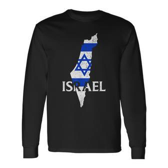 Israel Country Map Flag Proud Israeli Patriotic Long Sleeve T-Shirt - Seseable