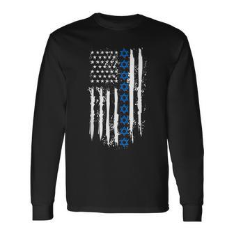 Israel Independence Star Of David Us American Flag Patriotic Long Sleeve T-Shirt - Monsterry